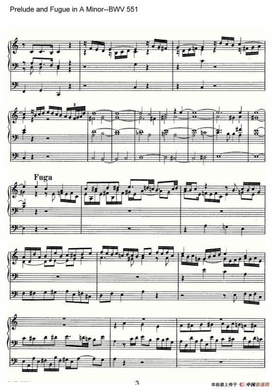 Prelude and Fugue in A Minor--BWV 551（管风琴谱）