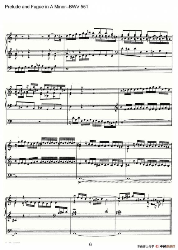 Prelude and Fugue in A Minor--BWV 551（管风琴谱）