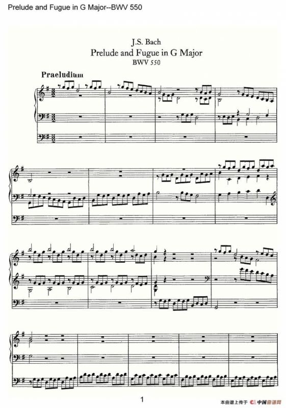 Prelude and Fugue in G Major--BWV 550（管风琴谱）