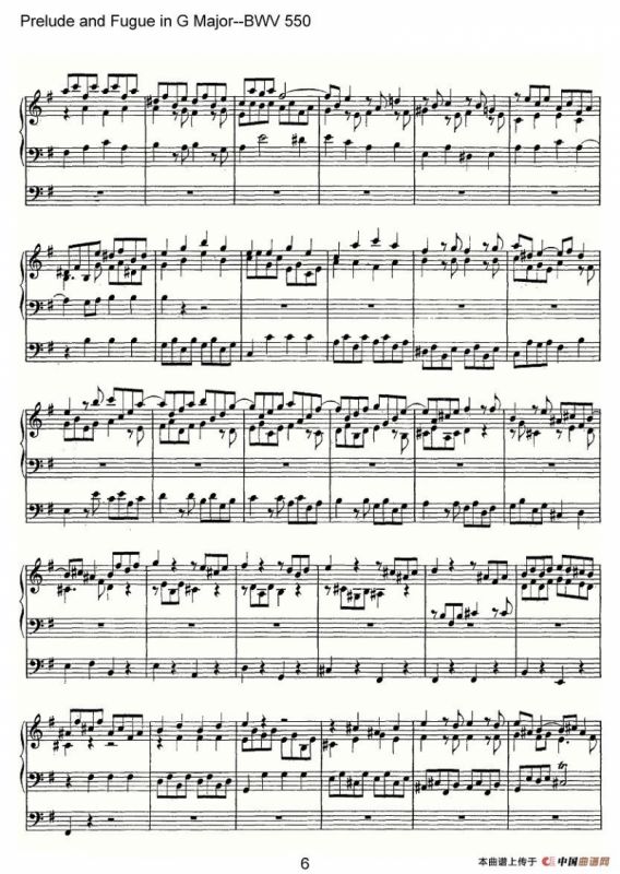 Prelude and Fugue in G Major--BWV 550（管风琴谱）