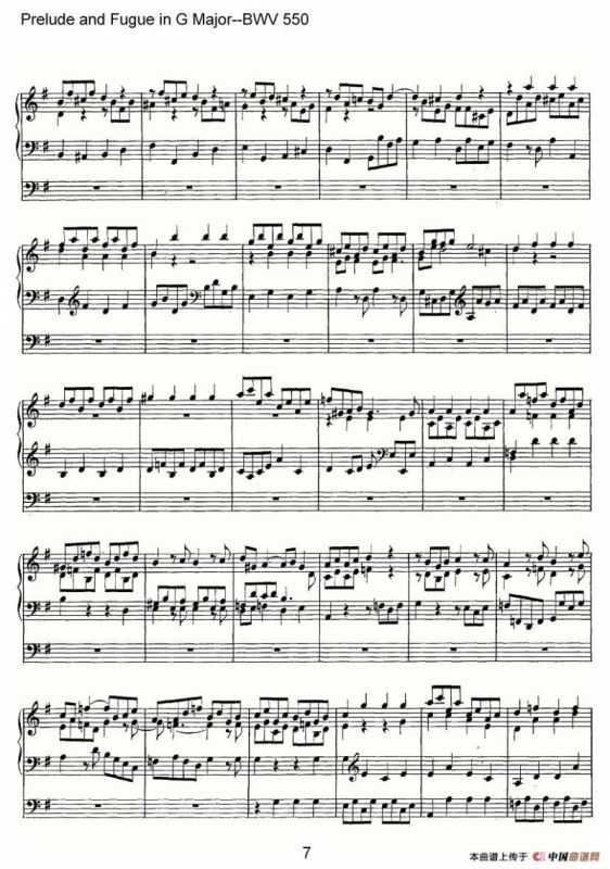 Prelude and Fugue in G Major--BWV 550（管风琴谱）