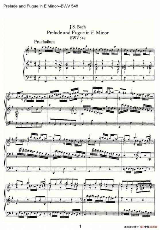 Prelude and Fugue in E Minor--BWV 548 （管风琴谱）