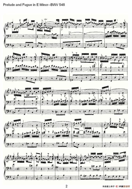 Prelude and Fugue in E Minor--BWV 548 （管风琴谱）