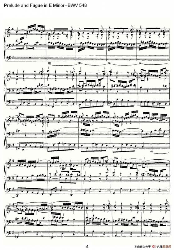 Prelude and Fugue in E Minor--BWV 548 （管风琴谱）