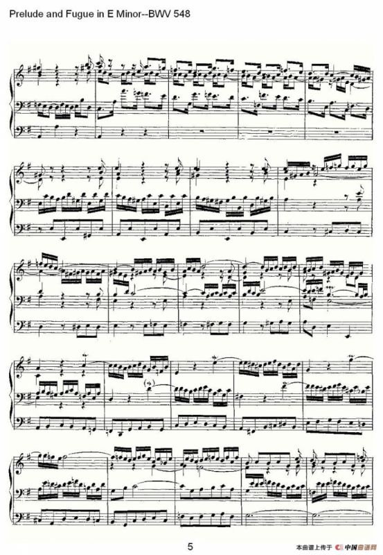 Prelude and Fugue in E Minor--BWV 548 （管风琴谱）