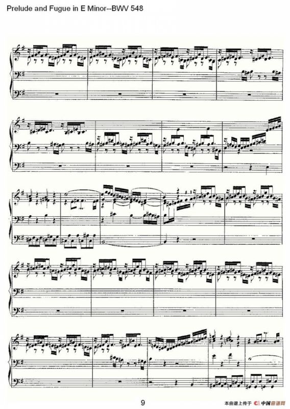 Prelude and Fugue in E Minor--BWV 548 （管风琴谱）