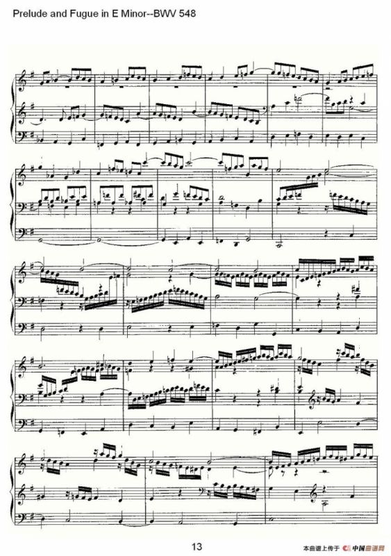Prelude and Fugue in E Minor--BWV 548 （管风琴谱）