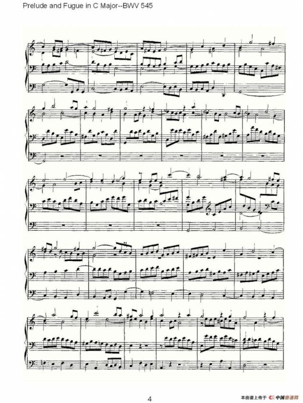 Prelude and Fugue in C Major--BWV 545 （管风琴谱）