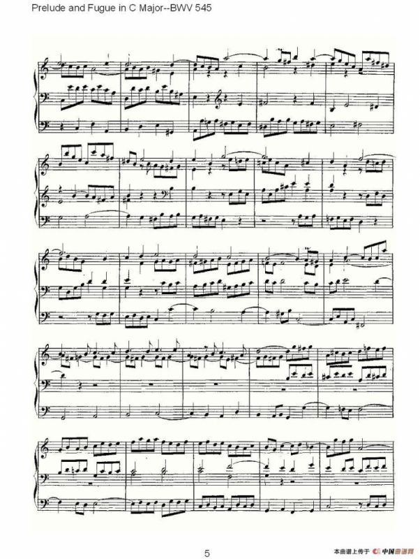 Prelude and Fugue in C Major--BWV 545 （管风琴谱）