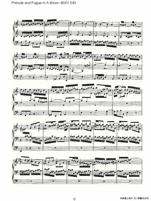 Prelude and Fugue in A Minor--BWV 543 （管风琴谱）