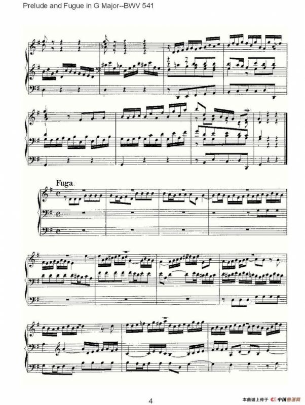 Prelude and Fugue in G Major--BWV 541 （管风琴谱）