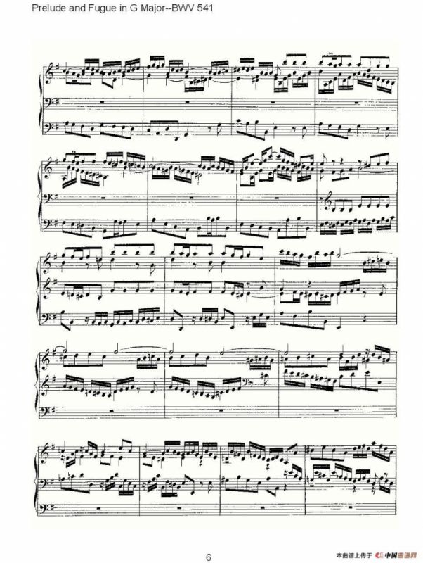 Prelude and Fugue in G Major--BWV 541 （管风琴谱）