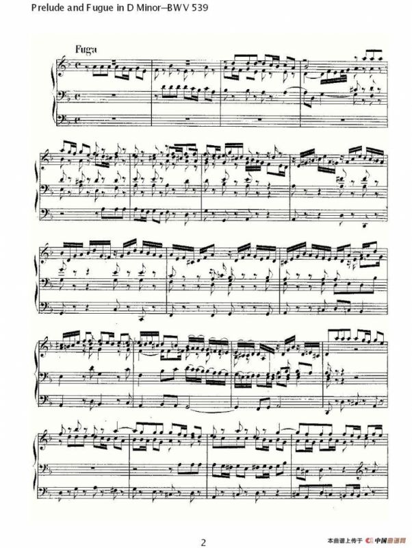 Prelude and Fugue in D Minor--BWV 539 （管风琴谱）