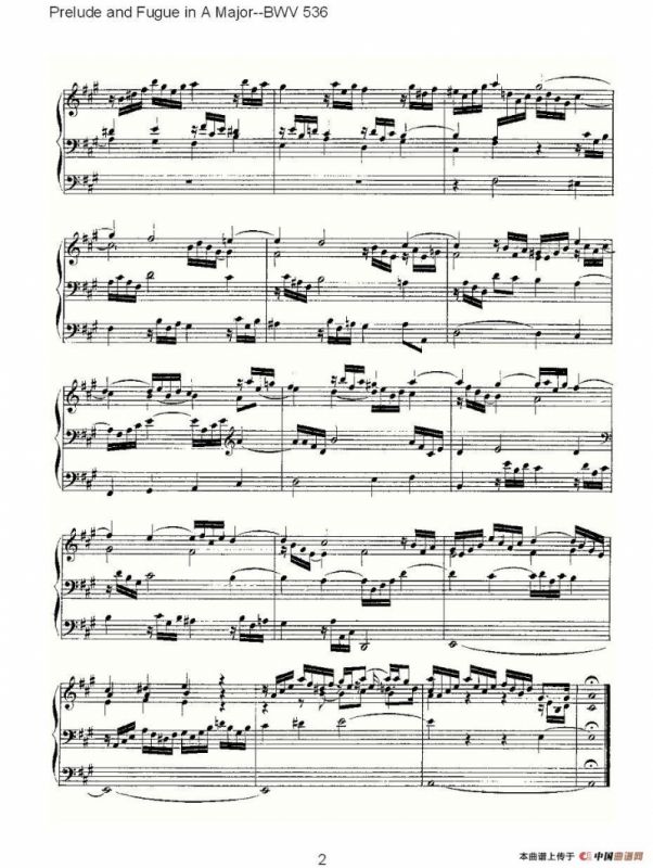 Prelude and Fugue in A Major--BWV 536 （管风琴谱）