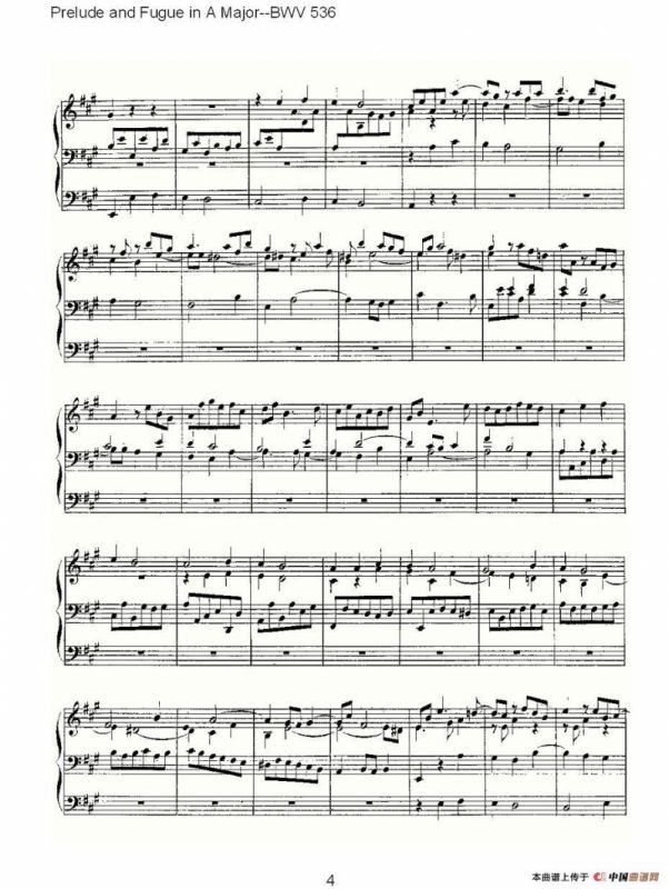 Prelude and Fugue in A Major--BWV 536 （管风琴谱）