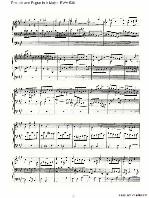 Prelude and Fugue in A Major--BWV 536 （管风琴谱）