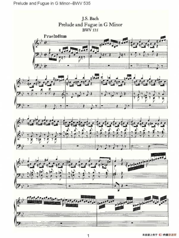Prelude and Fugue in G Minor--BWV 535 （管风琴谱）