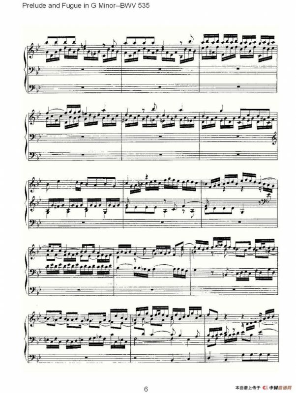 Prelude and Fugue in G Minor--BWV 535 （管风琴谱）