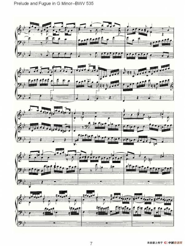Prelude and Fugue in G Minor--BWV 535 （管风琴谱）