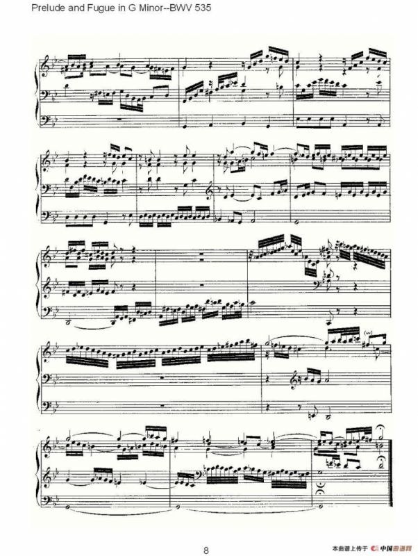 Prelude and Fugue in G Minor--BWV 535 （管风琴谱）