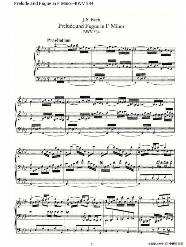 Prelude and Fugue in F Minor--BWV 534 （管风琴谱）