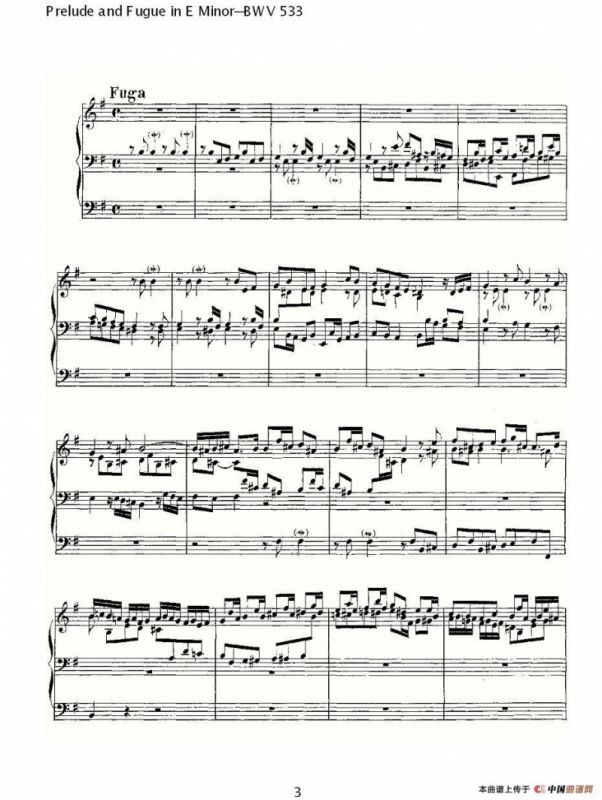 Prelude and Fugue in E Minor--BWV 533 （管风琴谱）