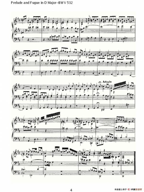 Prelude and Fugue in D Major--BWV 532 （管风琴谱）