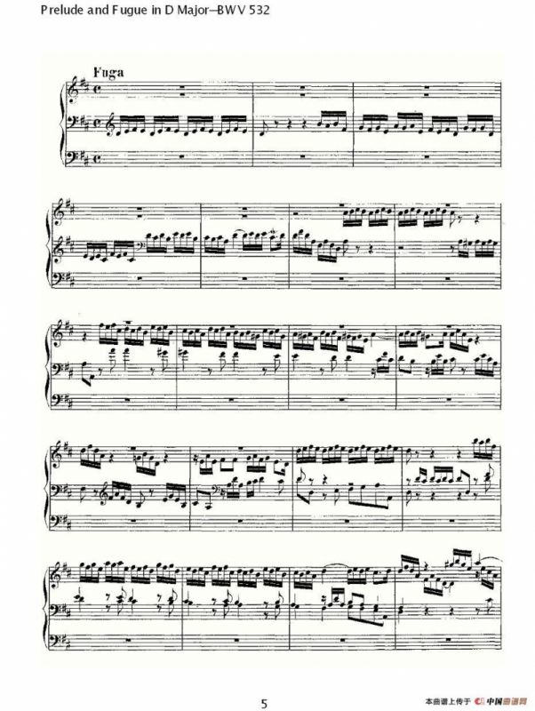 Prelude and Fugue in D Major--BWV 532 （管风琴谱）