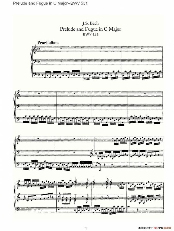 Prelude and Fugue in C Major--BWV 531 （管风琴谱）