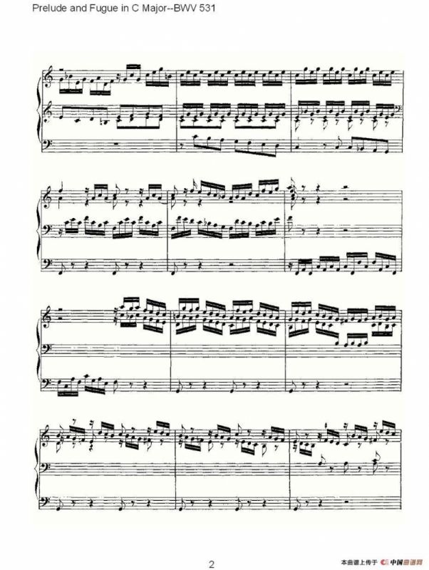 Prelude and Fugue in C Major--BWV 531 （管风琴谱）