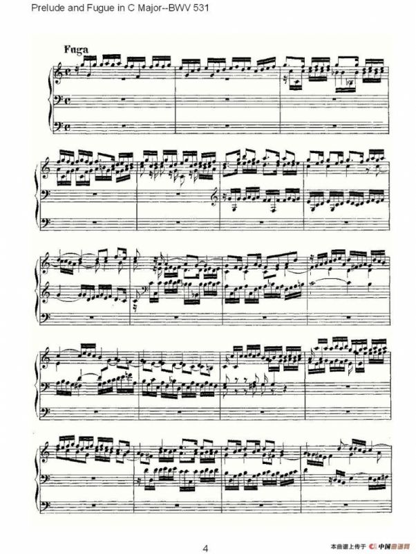 Prelude and Fugue in C Major--BWV 531 （管风琴谱）