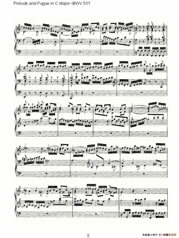 Prelude and Fugue in C Major--BWV 531 （管风琴谱）