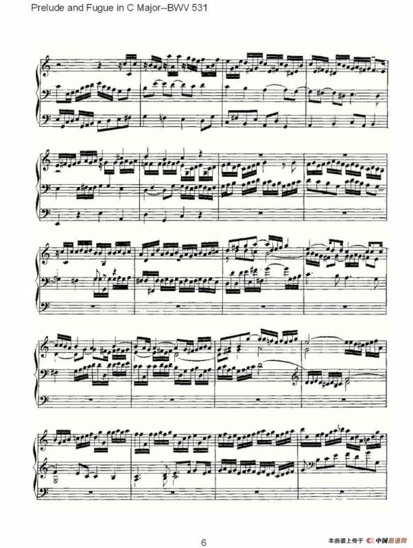 Prelude and Fugue in C Major--BWV 531 （管风琴谱）