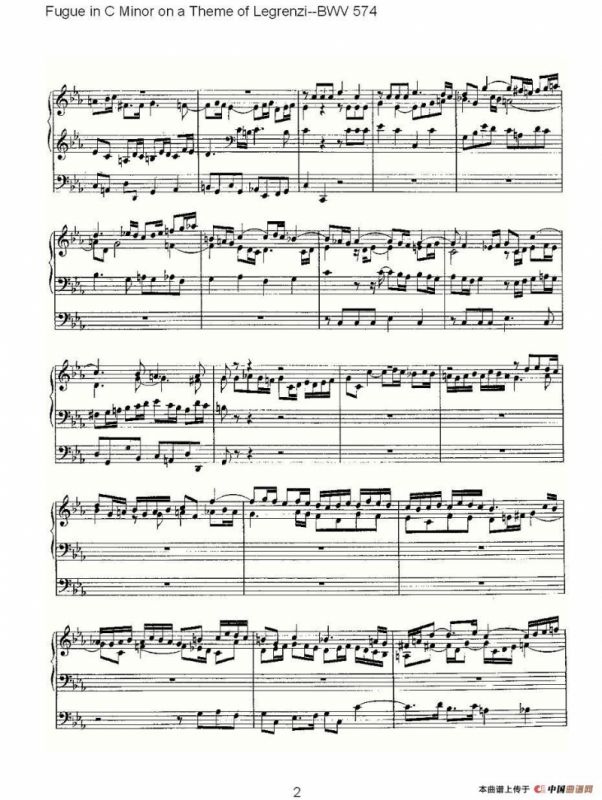 Fugue in C Minor on a Theme of Legrenzi--BWV 574 （管风琴谱）