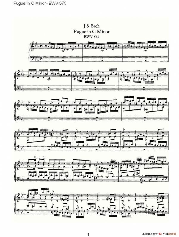 Fugue in C Minor--BWV 575 （管风琴谱）