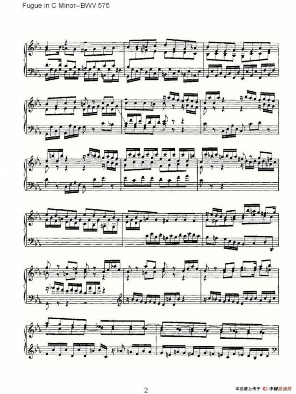 Fugue in C Minor--BWV 575 （管风琴谱）