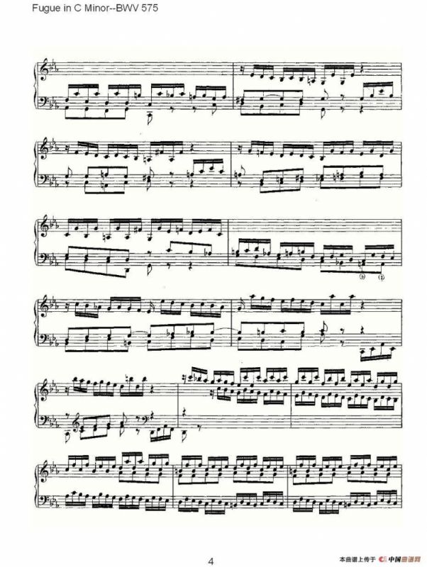 Fugue in C Minor--BWV 575 （管风琴谱）