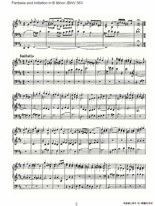 Fantasia and Imitation in B Minor--BWV 563 （管风琴谱）