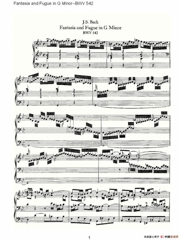 Fantasia and Fugue in G Minor--BWV 542 （管风琴谱）