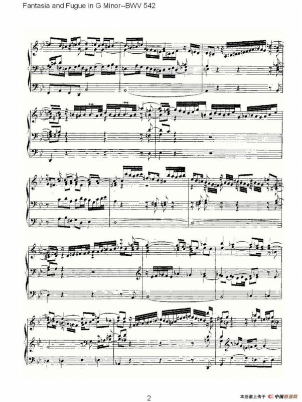 Fantasia and Fugue in G Minor--BWV 542 （管风琴谱）