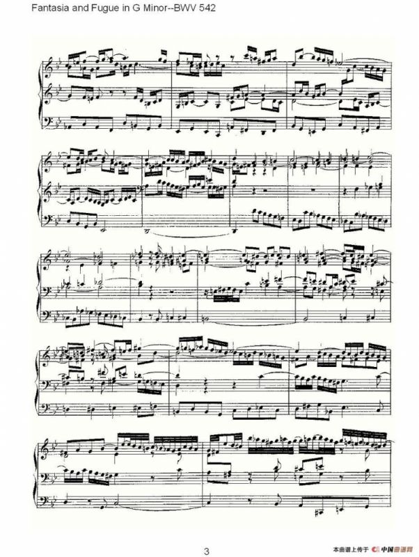 Fantasia and Fugue in G Minor--BWV 542 （管风琴谱）