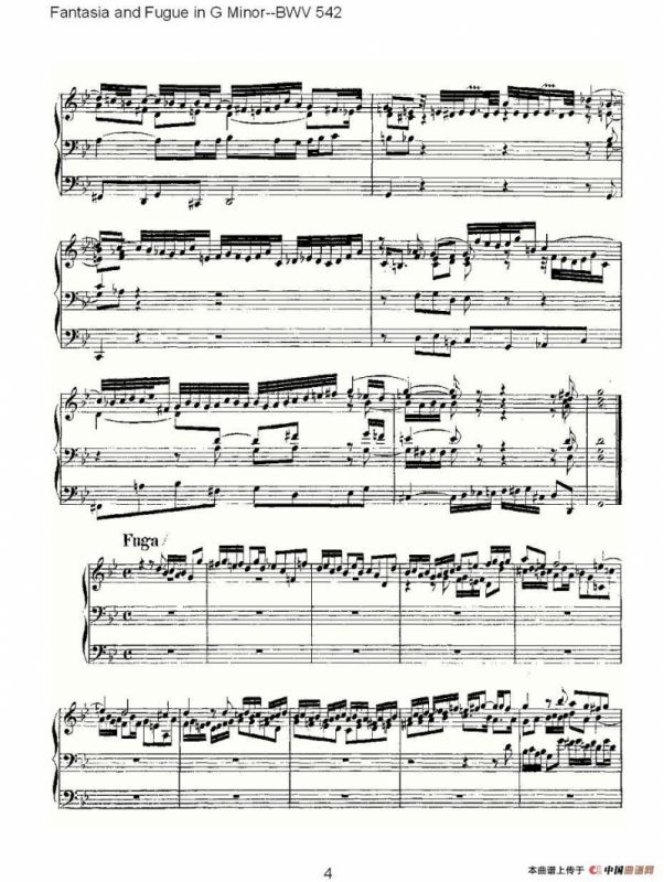 Fantasia and Fugue in G Minor--BWV 542 （管风琴谱）