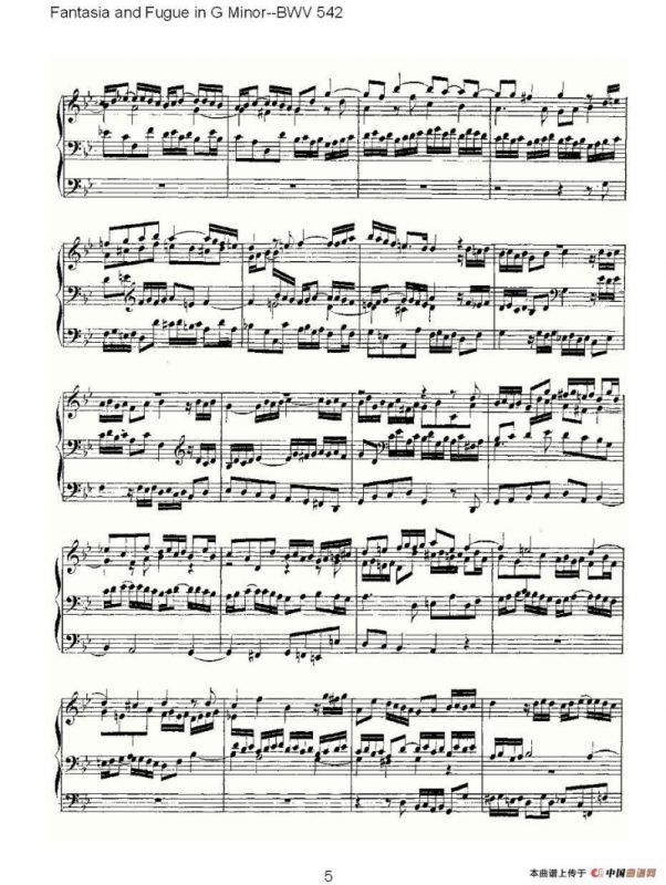 Fantasia and Fugue in G Minor--BWV 542 （管风琴谱）
