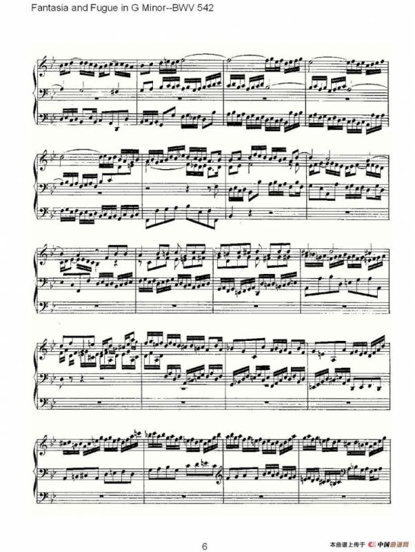 Fantasia and Fugue in G Minor--BWV 542 （管风琴谱）
