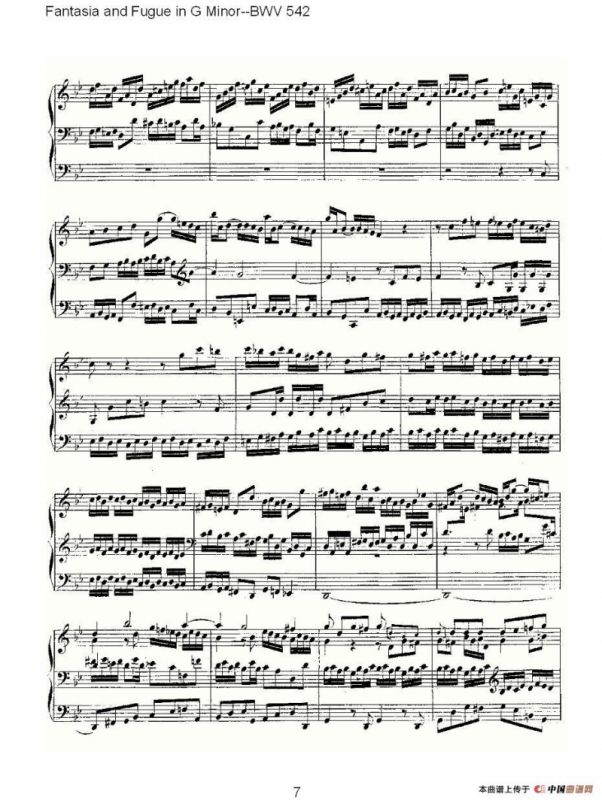 Fantasia and Fugue in G Minor--BWV 542 （管风琴谱）