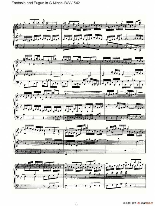 Fantasia and Fugue in G Minor--BWV 542 （管风琴谱）