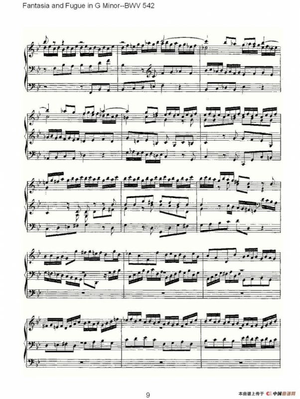 Fantasia and Fugue in G Minor--BWV 542 （管风琴谱）