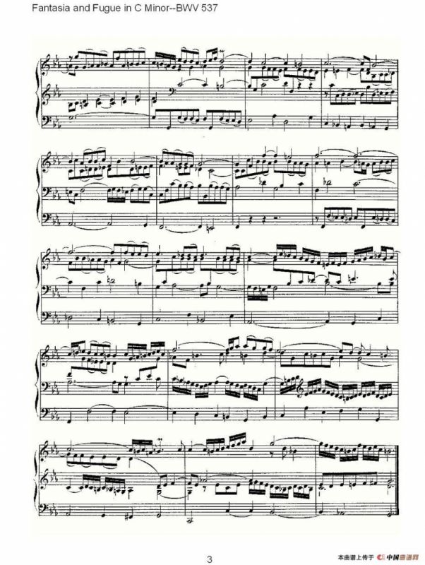 Fantasia and Fugue in C Minor--BWV 537 （管风琴谱）