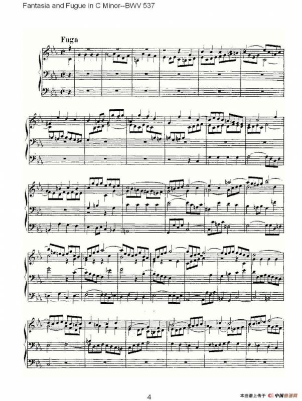 Fantasia and Fugue in C Minor--BWV 537 （管风琴谱）