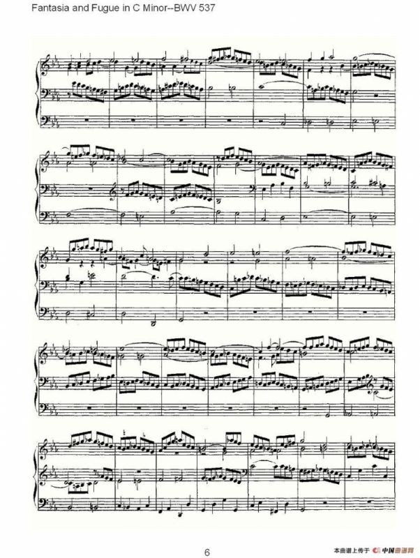 Fantasia and Fugue in C Minor--BWV 537 （管风琴谱）